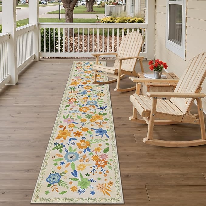 GENIMO Indoor Outdoor Area Rug 2' X 10' Waterproof, Washable Door Mat Non Shedding, Easy Cleaning Floral Outdoor Carpet for Patio, Entryway, Porch, Bathroom, Living Room, Bedroom, Backyard