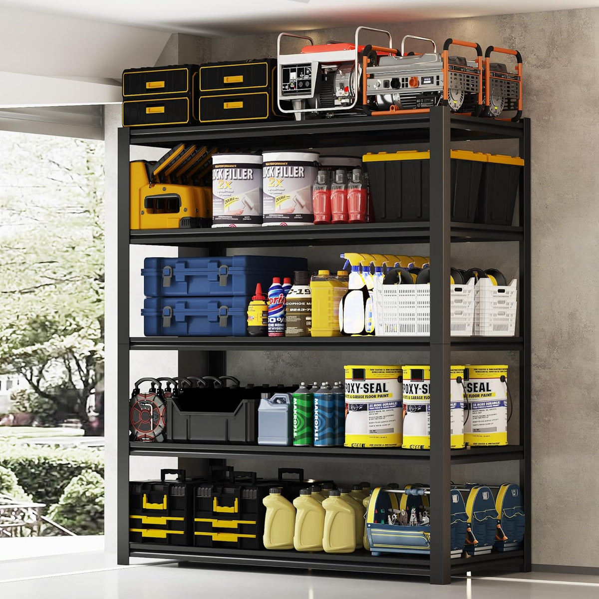 48.2" W Garage Shelving 3000LBS Storage Shelves Heavy Duty Garage Storage Shelves Adjustable 5 Tier Metal Shelves for Storage Industrial Heavy Duty Shelving Utility Shelf 24.2"Dx48.2"Wx 72.2"H