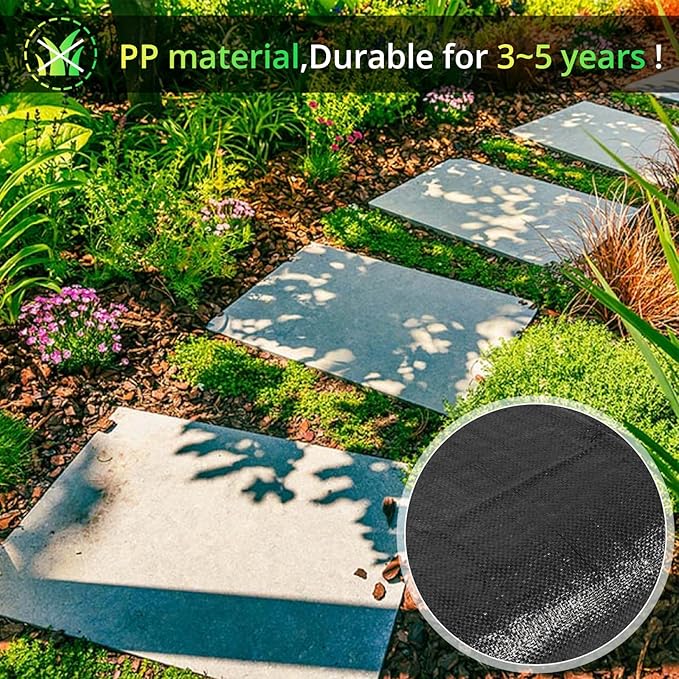 6FT x 300FT Weed Barrier Landscape Fabric, 3.2oz Heavy Duty Woven Geotextile with 60 U-Shaped Pegs & Pre-Printed Cutting Lines, Ground Cover Colth Garden Bed Liner for Landscape, Driveway, Greenhouse
