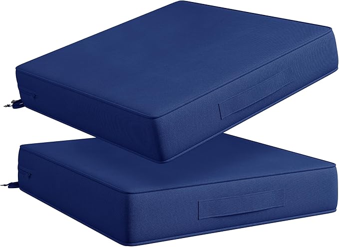 Codi Outdoor Chair Cushions Set of 2 19x19 Inch, Waterproof Seat Cushion for Patio Furniture with Handles & Adjustable Straps, Fade Resistant - Navy Blue