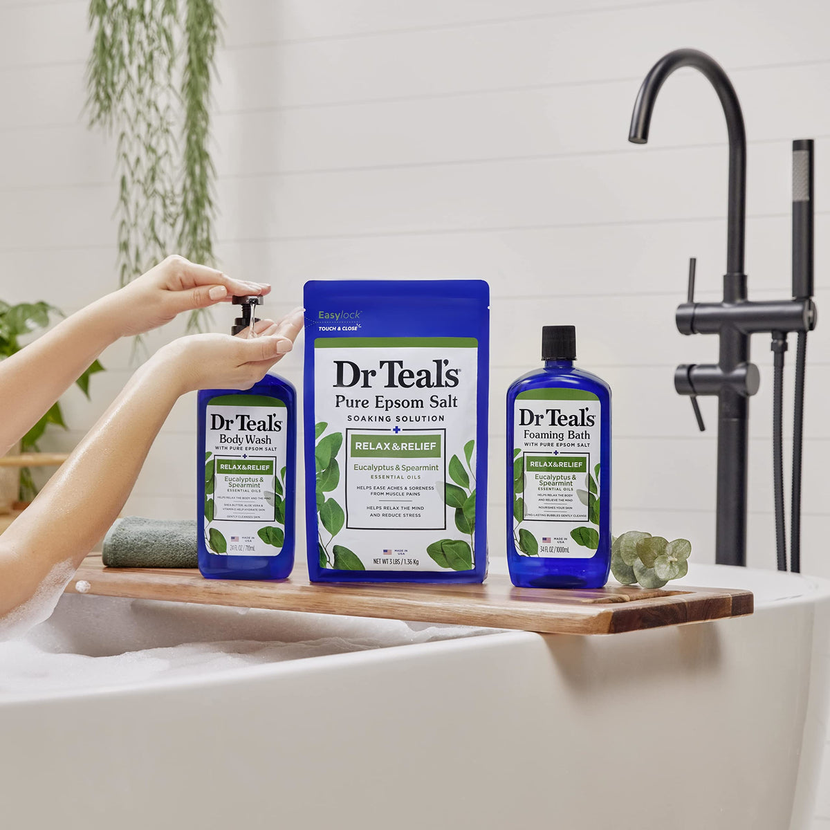 Dr Teal's Body Wash with Pure Epsom Salt, Relax & Relief with Eucalyptus & Spearmint, 24 fl oz (Pack of 4)