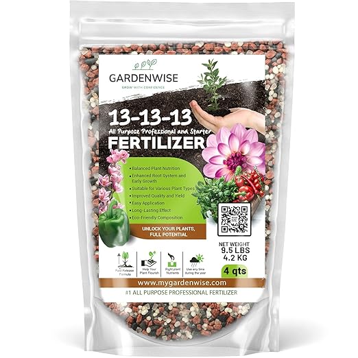 13-13-13 Slow Release Granular Fertilizer – All Purpose Plant Food 13 13 13 for Outdoor Grass, Vegetables, Roses, Flowers, Shrubs, Trees. Lawns, Gardens, Potted Plants (4 quarts)
