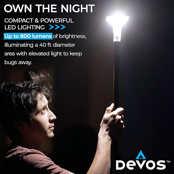 Devos Outdoor | LightRanger 800 Lumen Rechargeable Telescoping LED Lantern | 30 Hour Run Time | Illuminates a 40 Foot Diameter Area | 2 Pack with Padded Case