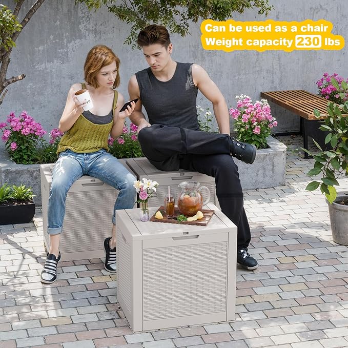 31 Gallon Waterproof Outdoor Storage Box,Resin Deck Box,Lockable Outside Storage Box Container for Patio Furniure,Garden,Pool Tools (31 Gallon,Grey)