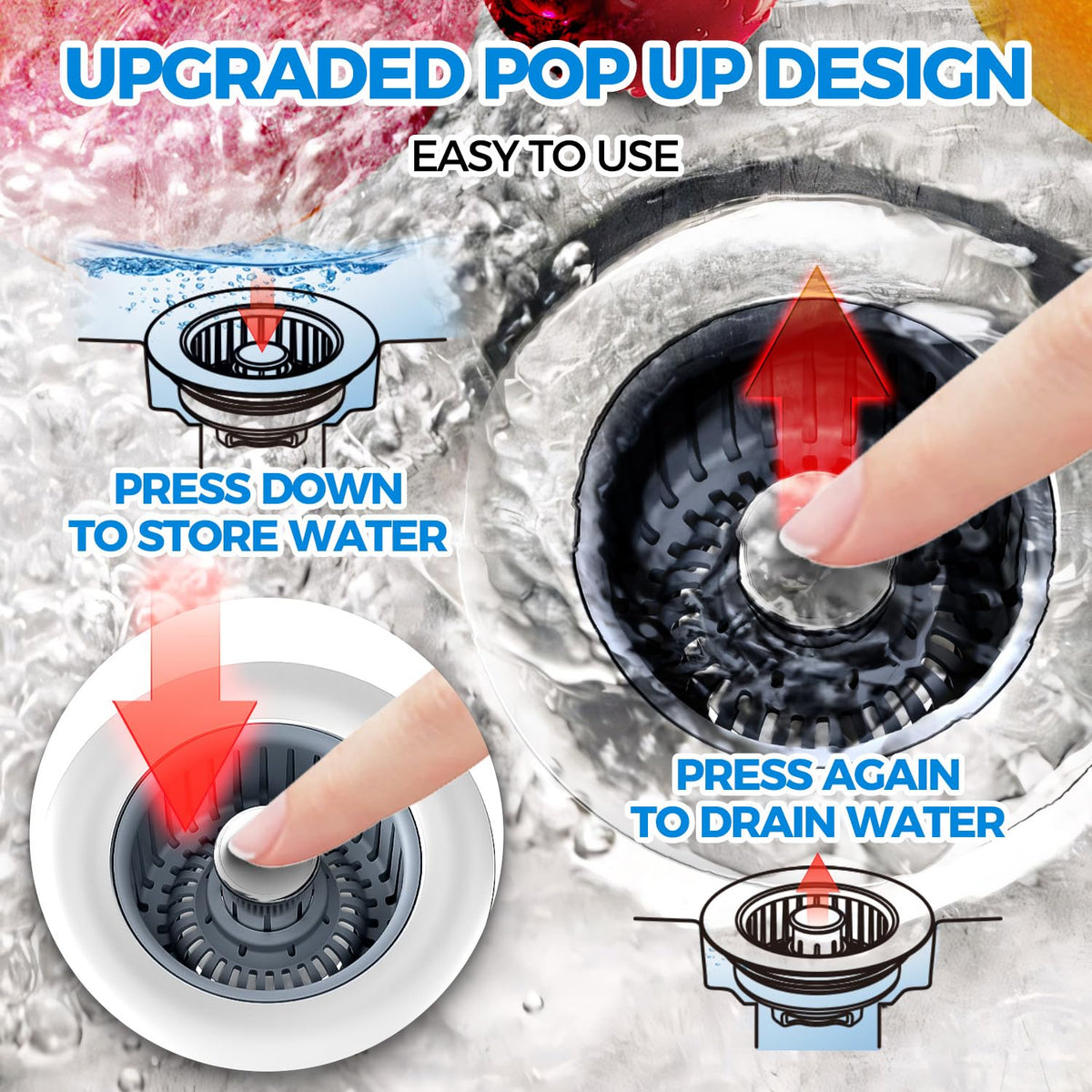 zaa 3 in 1 Kitchen Sink Stopper Strainer Basket Pop-Up Removable 2 Pack