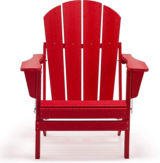Westin Outdoors Laguna WO Home Outdoor Adirondack Folding Chair Lounger Seat Traditional Retro Home Furniture for Beach, Balcony, Backyard, Lawn, Patio, Pool, Deck, Garden (Red)