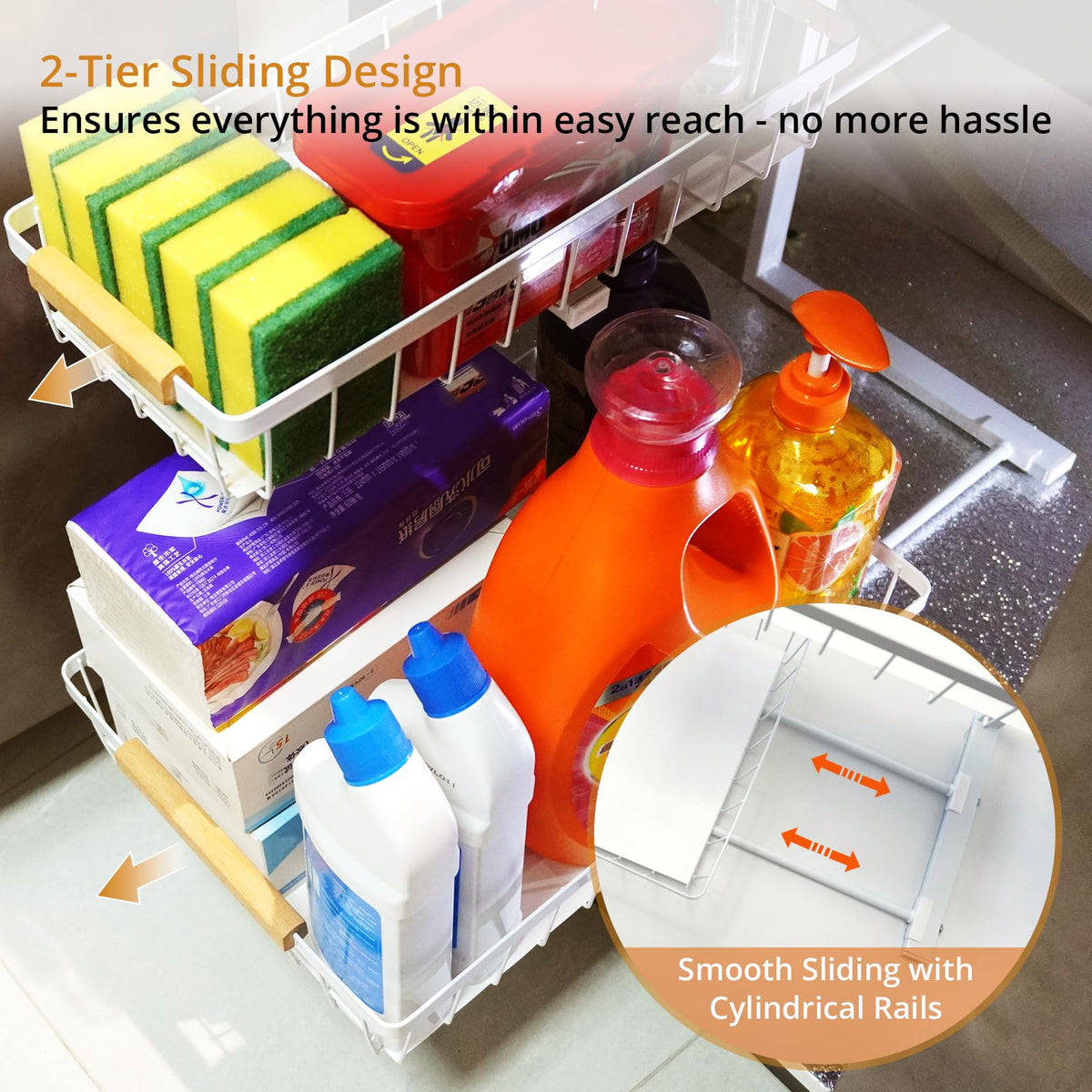 whalenoble Under Sink Organizer, 2 Tier Pull Out Cabinet Organizers and Storage for Kitchen Bathroom Pantry Laundry, Adjustable Height, Slide Out Thickened Metal Storage Shelf (Black, 1 Pack)
