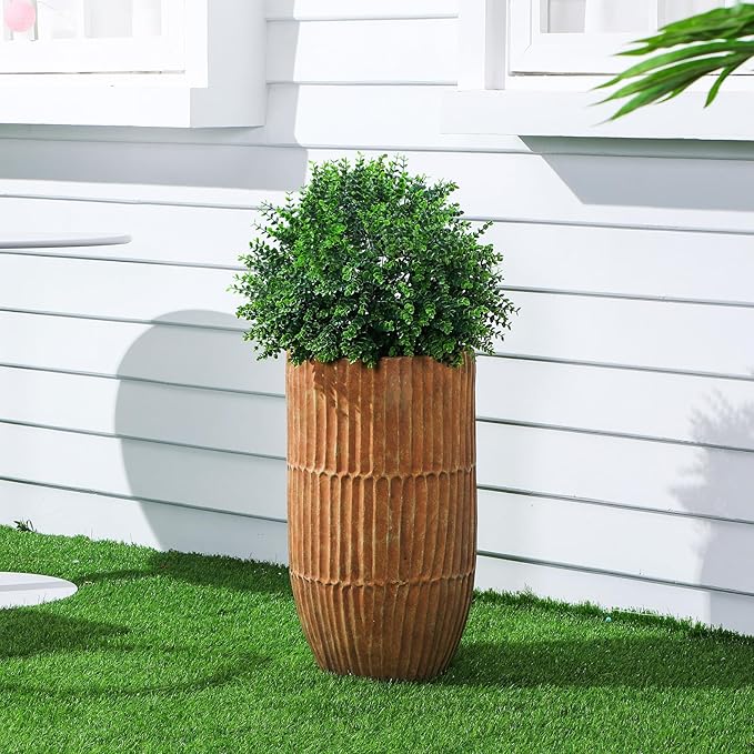 Yunlly 2 Pcs 18 Inch Artificial Boxwood Ball Topiary Tree Fake Outdoor Plants Bush, UV Resistance Faux Shrubs with Spike Realistic Greenery Potted for Indoor Garden Yard Porch Patio Decor (Green)