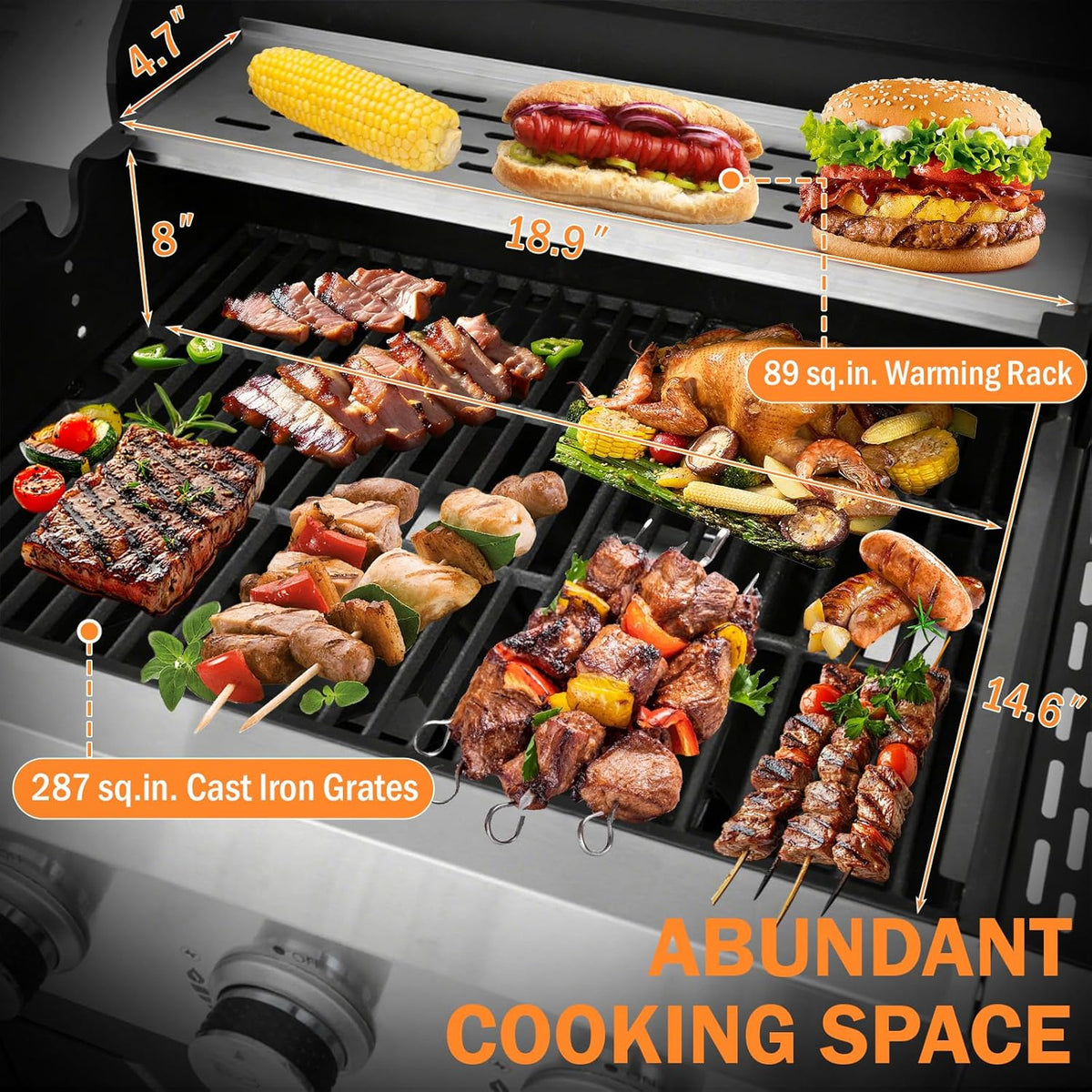 3-Burner Propane Gas Grill with Side Burner, 40,500 BTU Stainless Steel BBQ - Easy Assembly & Grease Management for Patio, Backyard, Camping (3+1Burner)