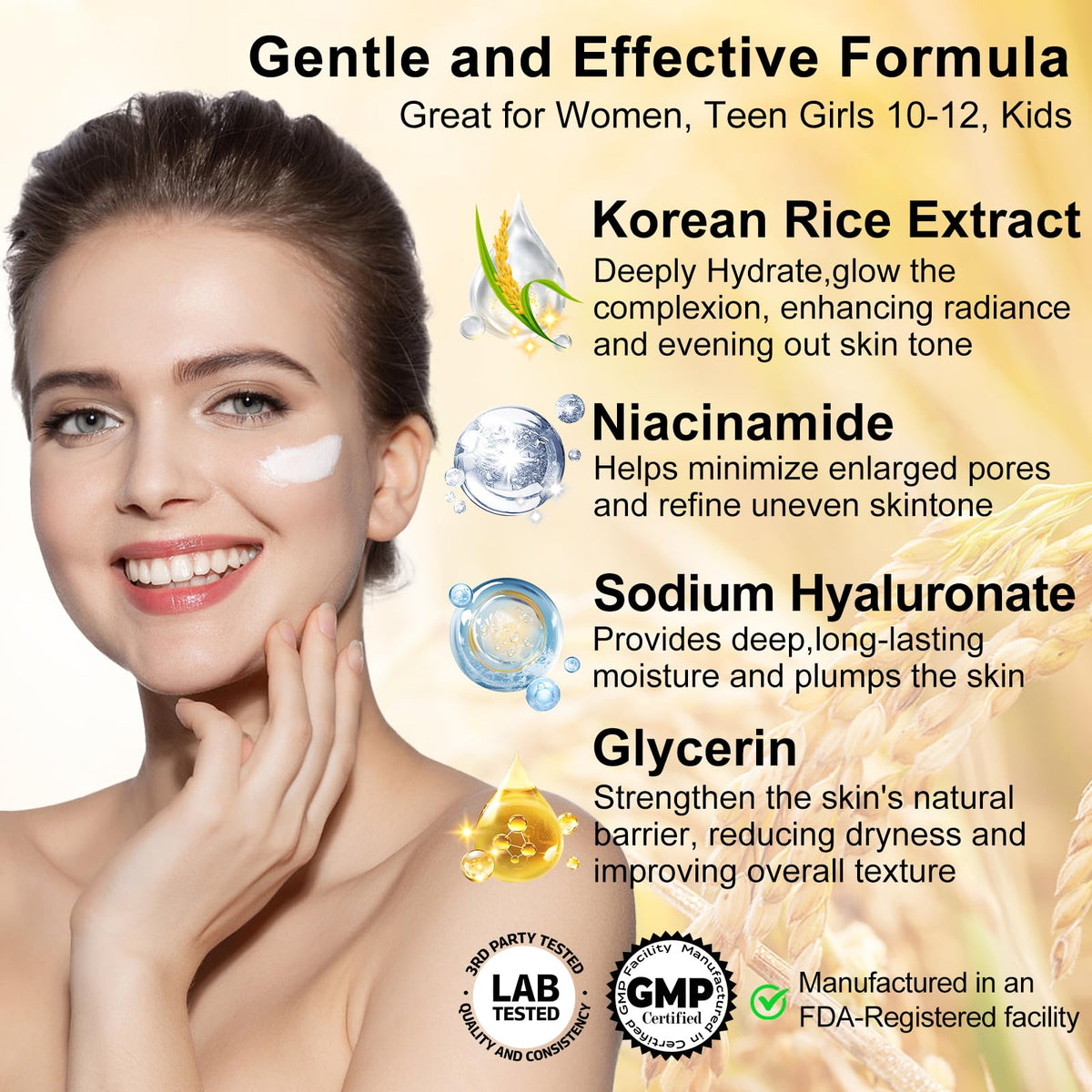 Skin Care Set w/Korean Rice Extract for Hydration,Glow,Repair &Radiant Skin