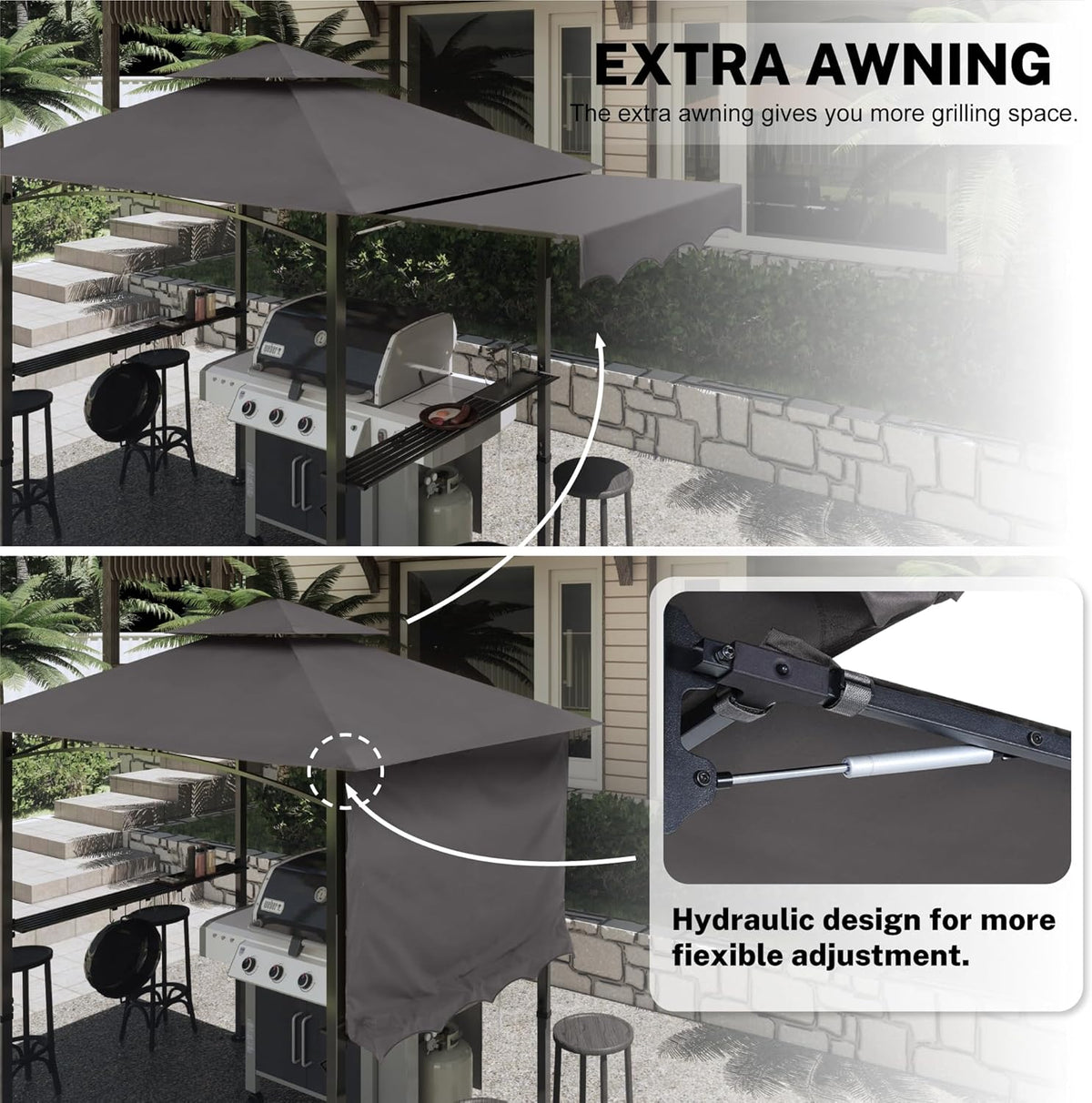 MASTERCANOPY 11 x 5 Grill Gazebo with Extra Side Awning Outdoor BBQ Gazebo with 2 LED Lights for Patio Party Backyard Picnic(Dark Gray)