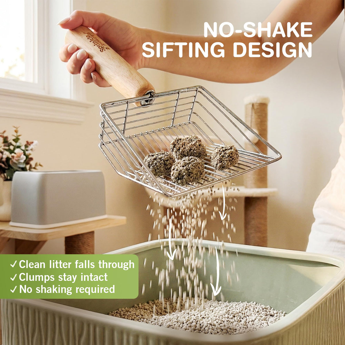 Cat Litter Scoop, Metal Litter Scooper – 5X Faster No-Shake Sifting Design, Stainless Steel Litter Scoop with Holder, Reduces Dust & Waste – Sprinkle & Sweep