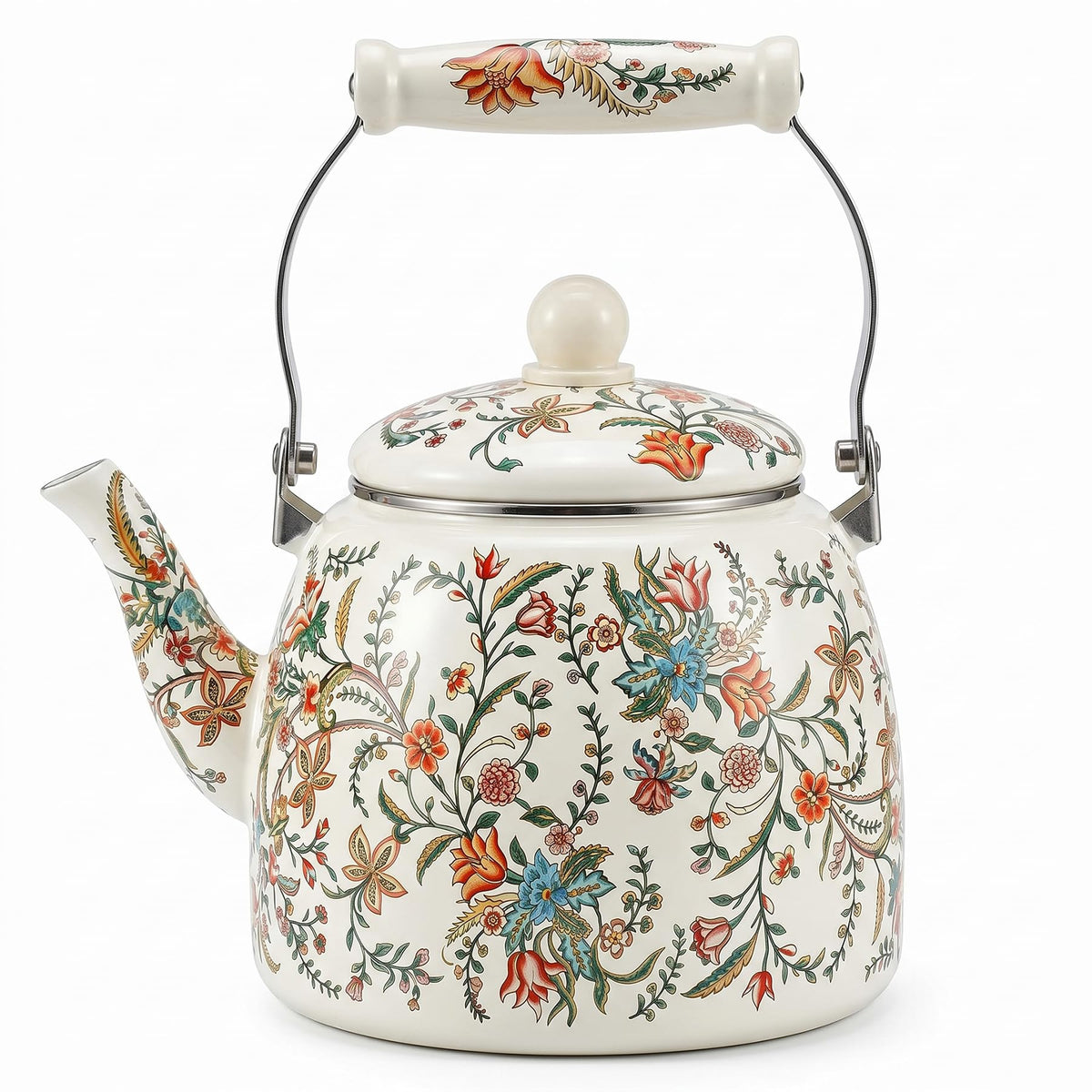 OLYTARU 112 oz Floral Tea Kettle Pot for Stove Top, 3.5 QT Enamel Teapot