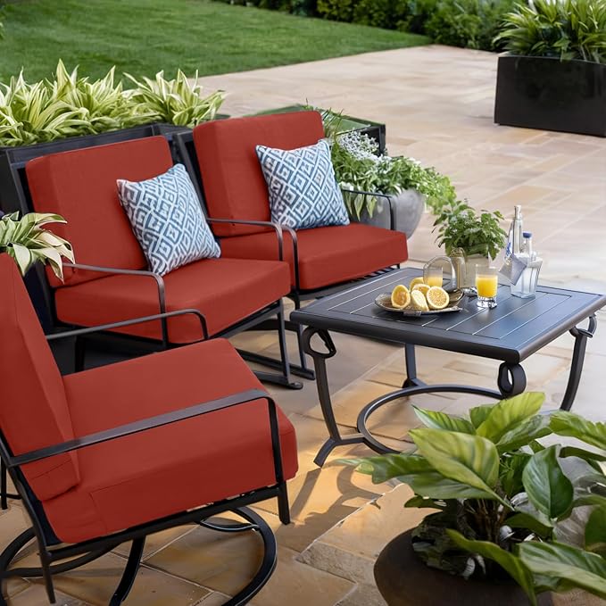 Favoyard Outdoor Deep Seat Cushion Set, 19 x 19 Inch Rainproof & 3-Year Fade Resistant Patio Furniture Cushions, Removable Seat Bottom & Back Cushion Covers with Ties for Chair, Sofa, Couch, Red