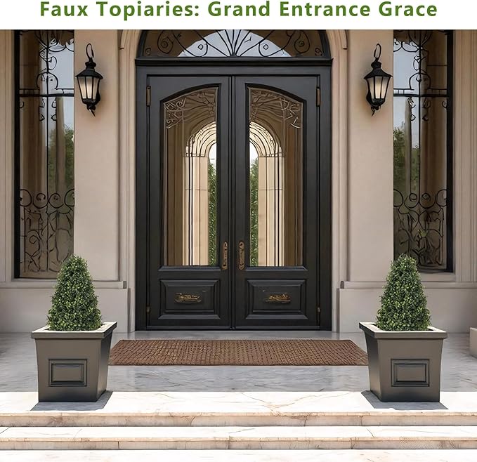 30" Boxwood Topiary Trees Artificial Outdoor Set of 2, UV Resistant Faux Plants for Front Porch Planters, Realistic Cone-Shaped Fake Bushes & Shrubs, 2.5ft Evergreen Decoration
