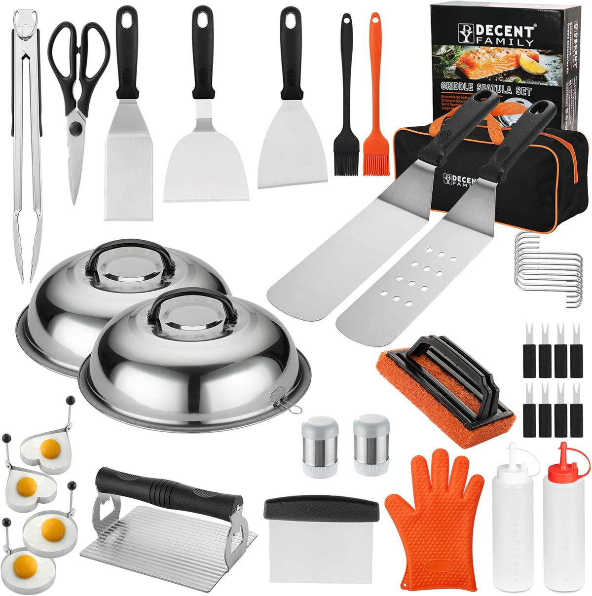 Griddle Accessories Kit - 40PCS Flat Top Grill Tool Set. Griddle Accessories Set with Basting Cover, Spatula, Scraper, Burger Press, Tongs, Cleaning Kit