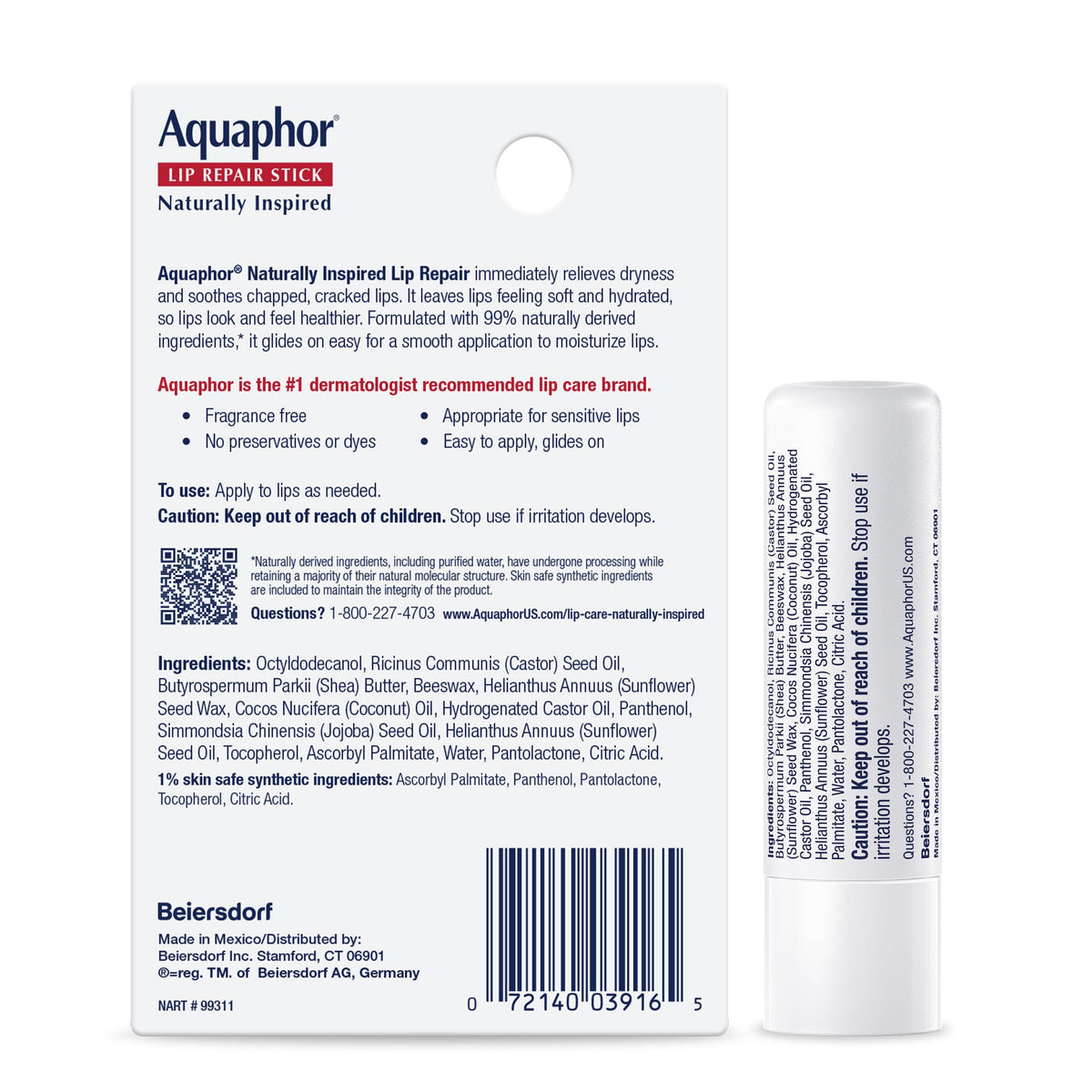 Aquaphor Naturally Inspired Lip Repair Stick with Coconut Oil, 0.17 OZ