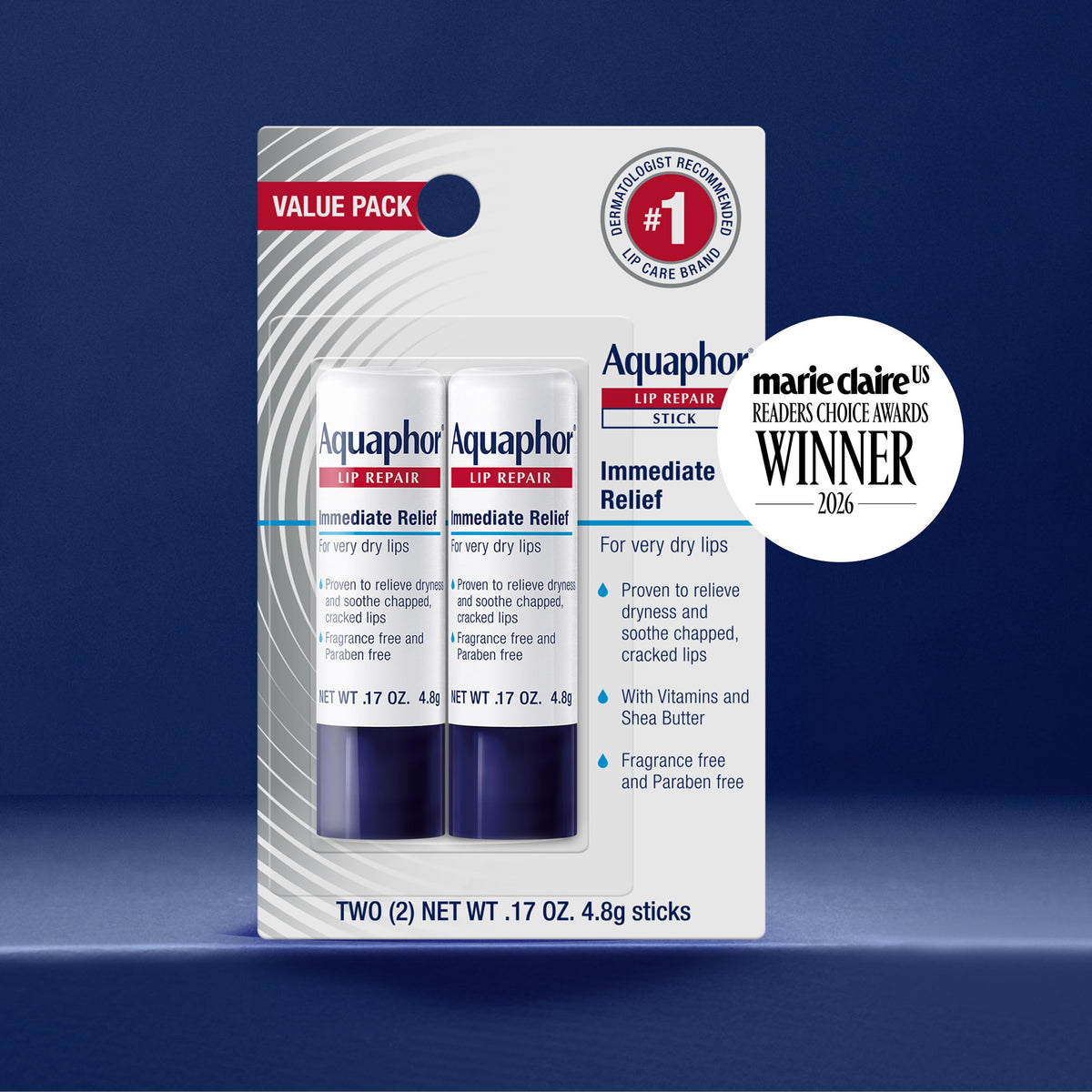 Aquaphor Lip Repair Stick, Value Pack, 2 x 0.17 OZ