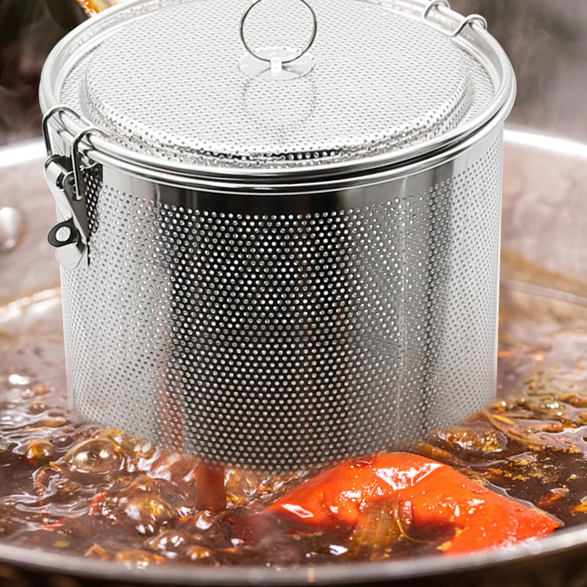 CADUFUELLY 7inch Stainless Steel Seasoning Strainer Tea Ball Filter Soup Seasonings Seperation Basket Mesh Stewpot Basket Tea Infuser Tea Sieve for Home, Restaurant, Kitchen, Dining