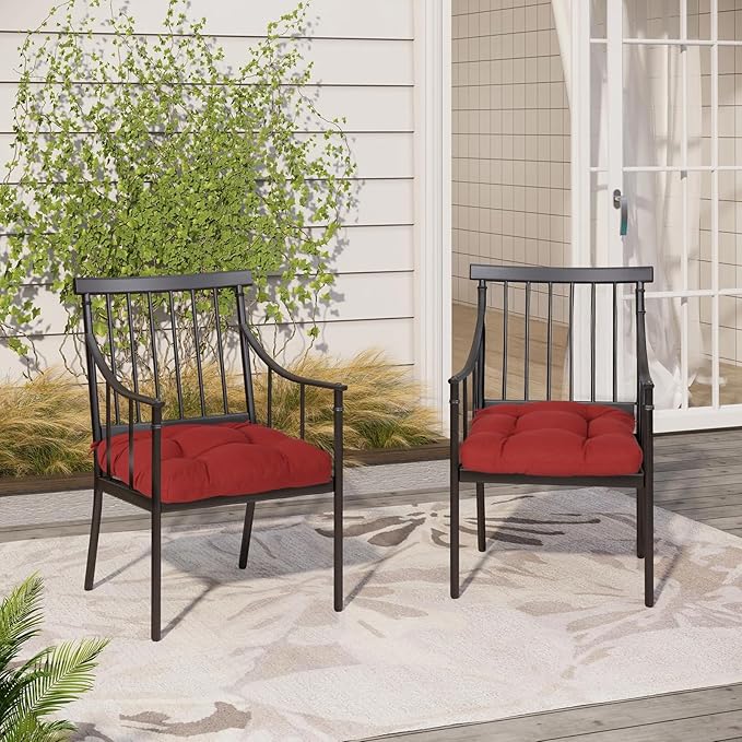 Aoodor 19" x 19" x 5" Tufted Outdoor Chair Cushions, Water Resistant & Fade Resistant Polyester Dining Chair Pads with 2 Straps for Patio Furniture, Set of 4