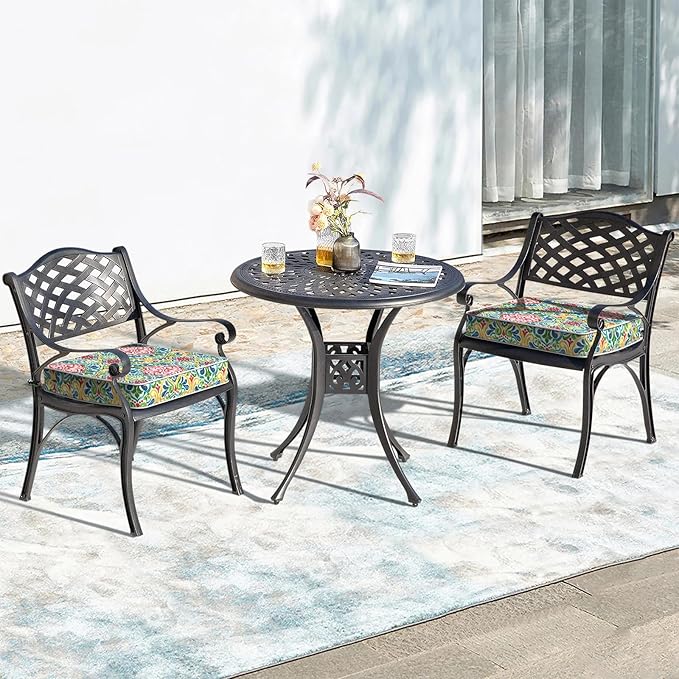 LVTXIII Patio Chair Cushions 22"x22"x3", Water-Repellent Outdoor Seat Cushions for Patio Furniture, Square Chair Pads with Ties for Home Garden Decoration, Set of 2, Damask Red