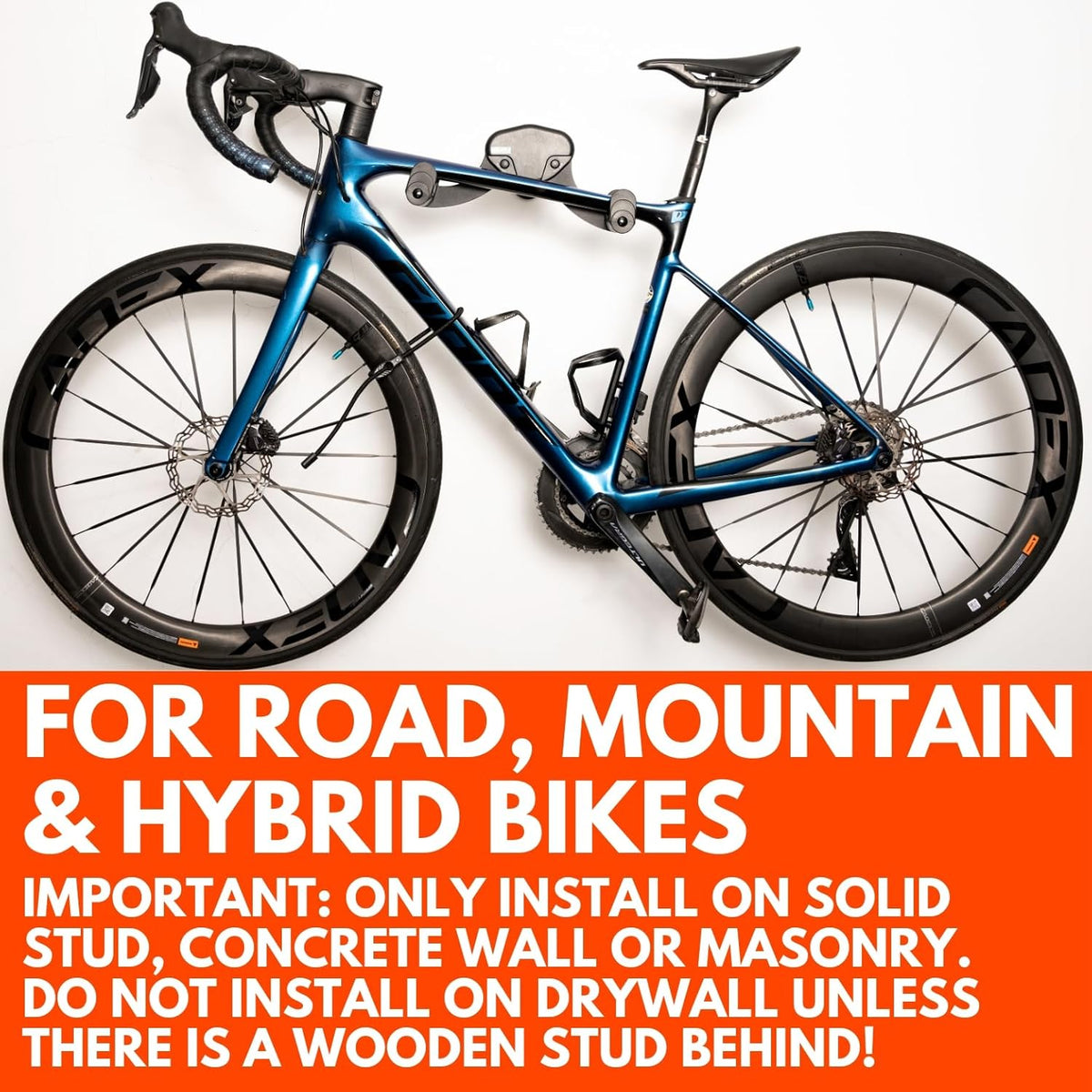 Bike Wall Mount - Horizontal Wall Hanger, Adjustable Design for Road, Mountain and Hybrid Bikes up to 48.5 lbs - Space-Saving Bike Rack for Garage or Apartment - Sturdy Indoor Bicycle Storage (2 Pack)