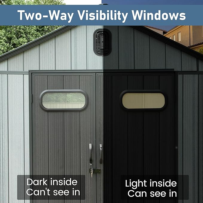 Domi 8x10 FT Outdoor Resin Storage Shed, All-Weather Double-Wall Garden Shed for Backyard, Lawn Tools, Bike, Mower & Pool Equipment with Lockable Doors, Ventilated Roof, Grey