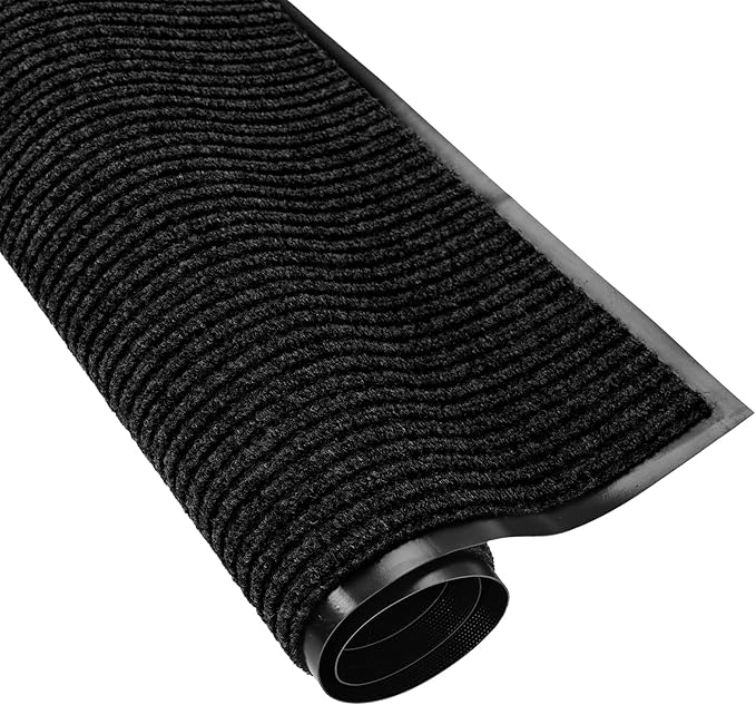 fani Heavy Duty Large Outdoor Indoor Entrance Black Doormat Waterproof Low Profile Entrance Rug Front Door Mat Patio Anti-Skid Rubber Back, 23x35 inch (Black)