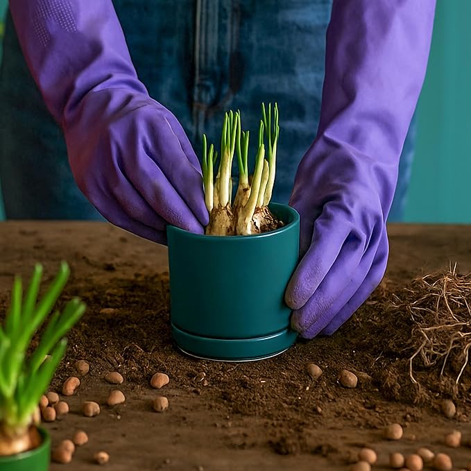 D'vine Dev 3.5 Inch & 4.7 Inch Ceramic Planter Pots for Plants with Drainage Hole and Saucer, X-Small Plant Pots Set, Teal, 94-G-XS-9