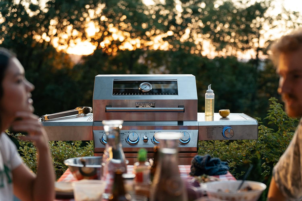 Monument Grills Larger 4-Burner Propane Gas Grills BBQ Stainless Steel Heavy-Duty Cabinet Style with BBQ Cover