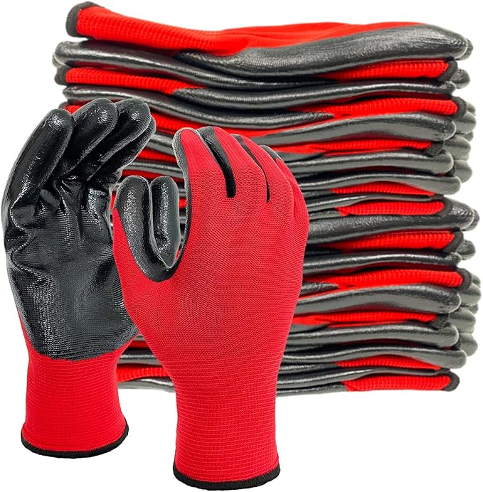 Evridwear Work Gloves with Grip Rubber Coated for Men Women Warehouse Mechanic,12 Pairs Bulk