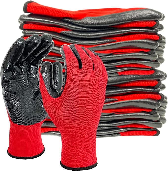 Evridwear Work Gloves with Grip Rubber Coated for Men Women Warehouse Mechanic,12 Pairs Bulk
