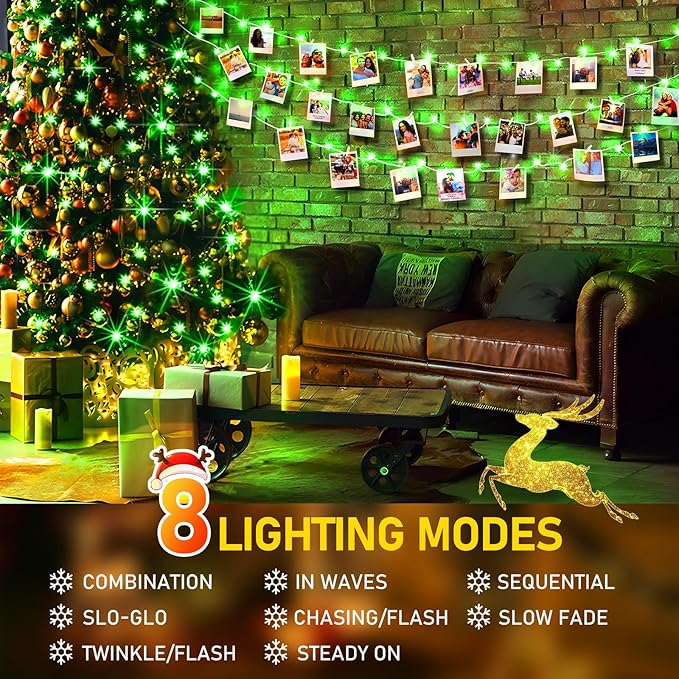 KNONEW Outdoor Christmas Lights 300 LED 99ft String Lights 8 Modes & Memory Fairy Light Plug in Waterproof LED String Lights for Xmas Yard Tree Wedding Party Holiday Decorations(Green)