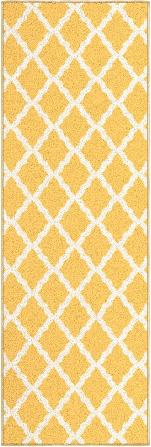 Ottomanson Hallway Runner Rug 20" x 59" Non Slip Trellis Area Rugs Easy to Clean Laundry Rug Runner Durable & Pet Friendly Floor Carpet Runners for Hallways Entryway Living Room Kitchen, Yellow