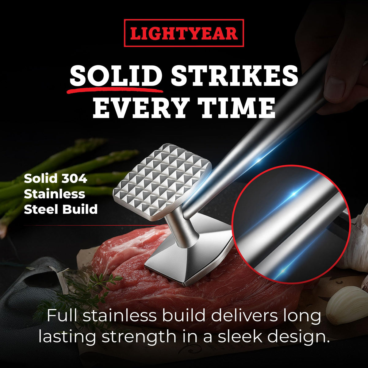 Lightyear Meat Tenderizer – Stainless Steel Meat Mallet