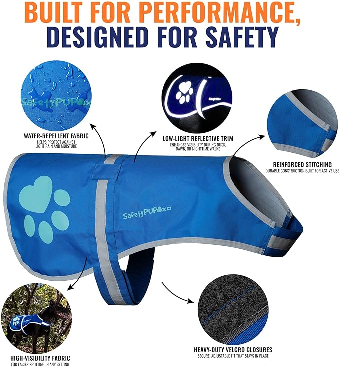 Dog Reflective Vest – Hi-Vis Fluorescent Visibility That Helps to Safeguard Your Pet On/Off Leash in Urban & Rural Areas (Blue, X-Large)