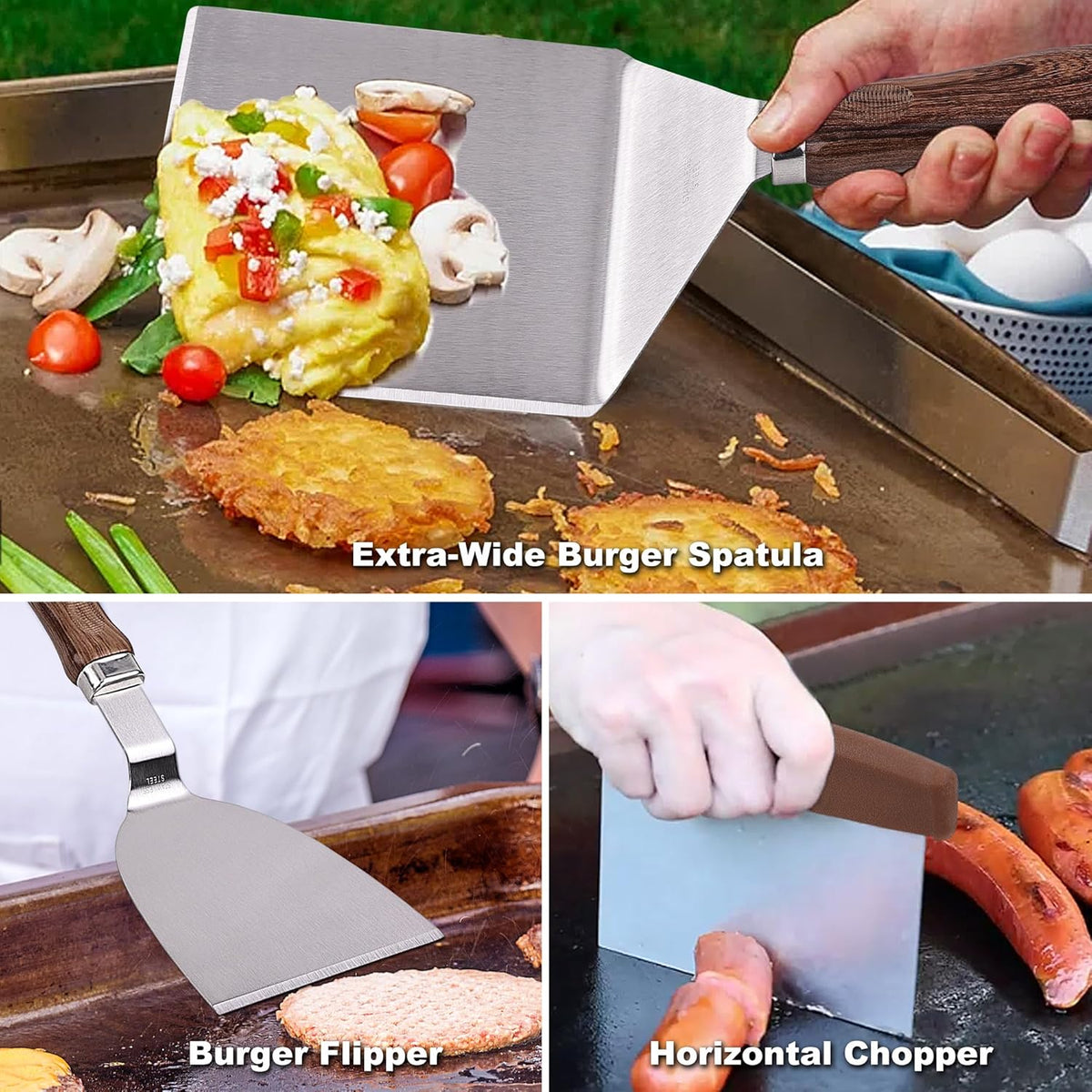 ROMANTICIST 19PCS Griddle Accessories Set - Flat Top Teppanyaki Spatula Set with Scraper, Basting Cover for Camp Chef- Home Cooking Griddle and Outdoor BBQ Gifts for Christmas