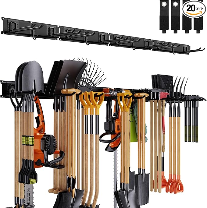 Garage Tool Organizer Wall Mounted, 64 Inches Adjustable Garden Tool Organizer Rack, 20 Pcs Heavy Duty Yard Tool Organizer Hold Up to 900lbs