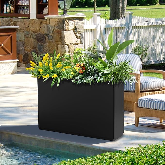 FENCY Metal Rectangular Planter Box Large Planters for Outdoor Plants, Rectangular Tall Planters for Outdoor Plants with Drainage Holes (35.4" L x 9" W x 25.6" H)