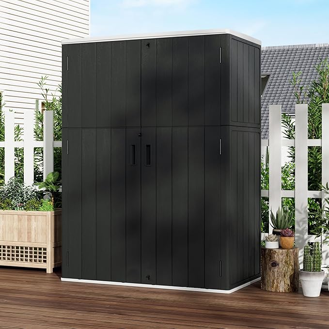 Vertical Outdoor Storage Cabinets,Plastic Sheds&Outdoor Storage with Floor,Outdoor Storage Box Waterproof/Lockable for Garage,Bike,Tools Storage Shed (57Cu.ft)