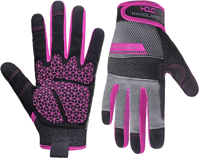 HANDLANDY Women Safety Work Gloves Utility Touch Screen Working Grip Glove for Yardwork Gardening Breathable Mechanic Gloves