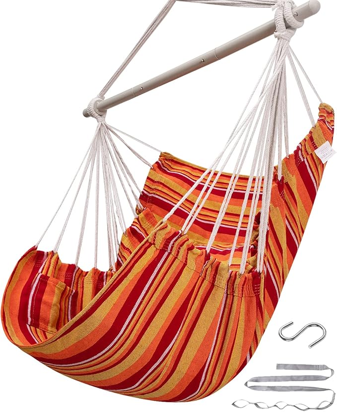 ADVOKAIR Hammock Chair Swing (500 lbs Max) - Hanging Hammock Chair Rope Swing Indoor for Bedroom, Outdoor, Patio, Bedroom, Porch, Deck - Sturdy Steel Bar with Anti-Slip Safety Rings