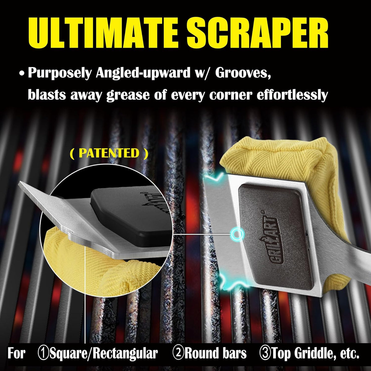 GRILLART Grill Brush for Outdoor Grill Bristle Free - Reinforced Grill Cleaner Scraper BBQ Brush - Replaceable Head Barbecue Grill Cleaning Brush - Safe BBQ Accessories Grill Tools - Gifts for Men/Dad
