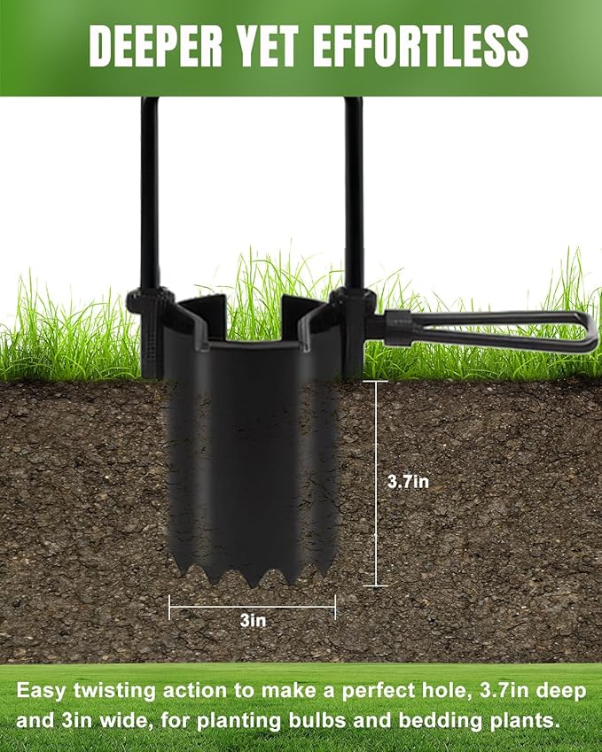 joyhalo Bulb Planter Tool Long Handle, 30in Serrated Base, 5 in 1 Lawn Tool, Sod Cutter, Grass Plugger Tool, Weeding, Transplanting, Garden Hole Digger for Plants, Flower Tulips Daffodils Lily