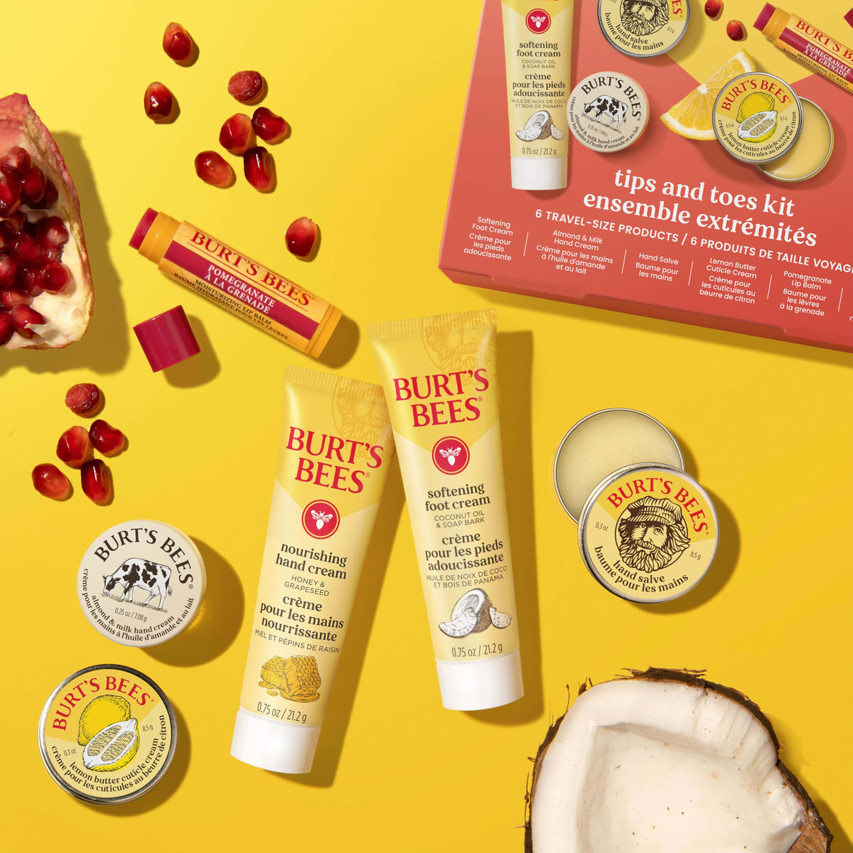 Burt's Bees Tips and Toes Kit Gift Set, 6 Travel Size Products