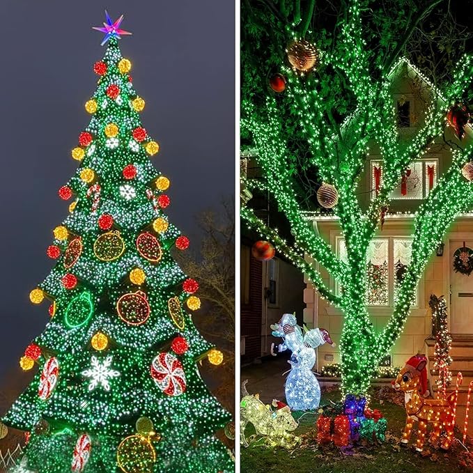 KNONEW 600ft 1500 LED String Lights Outdoor Christmas Lights 8 Modes & Timer Fairy Light Plug in Waterproof LED String Lights for Xmas Yard Tree Wedding Party Holiday Decorations (Green)