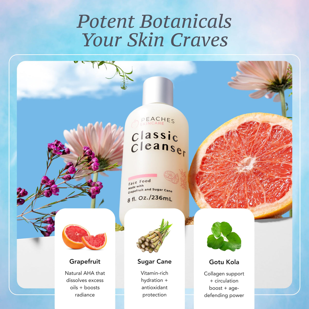 Peaches Skin Care Hydrating Facial Cleanser - Vegan Face Wash, 8 oz