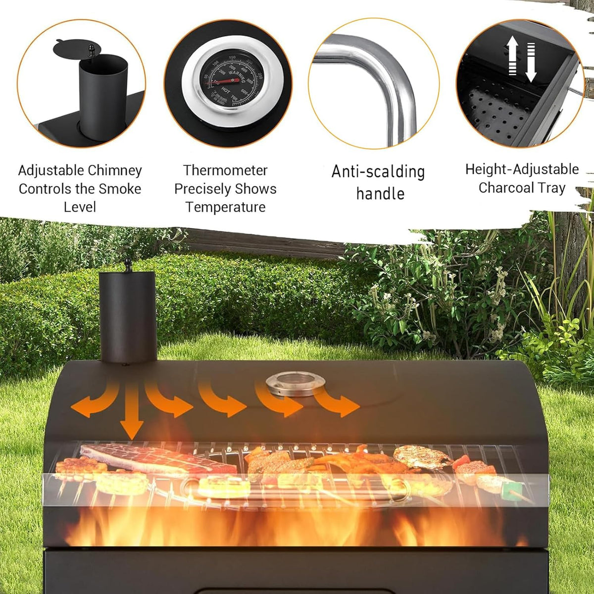 Built In Grill, 29-Inch Oversize Cooking Area Charcoal Grill, Electric rotating grill fork and Height-adjustable Charcoal Trays Outdoor Kitchen,Perfect for Outdoor Patio (Charcoal barbecue grill kit)