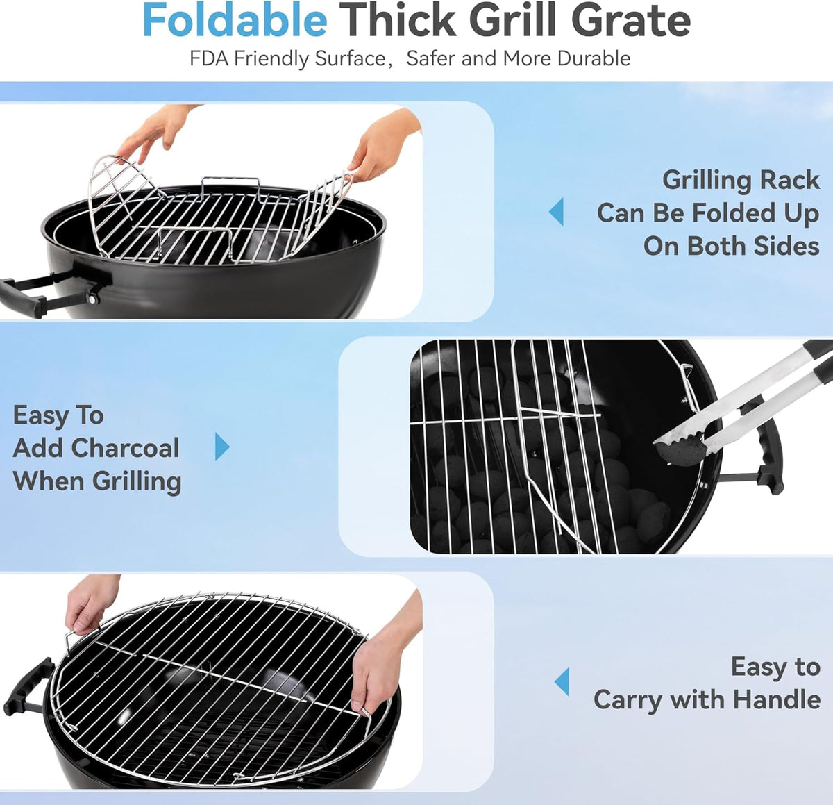 GREEN PARTY 18 inch Kettle Charcoal BBQ Grill with Wheels, Portable Charcoal Grill with Porcelain-Enameled Lid & Ash Catcher for Outdoor Cooking Barbecue Camping Picnics Tailgating