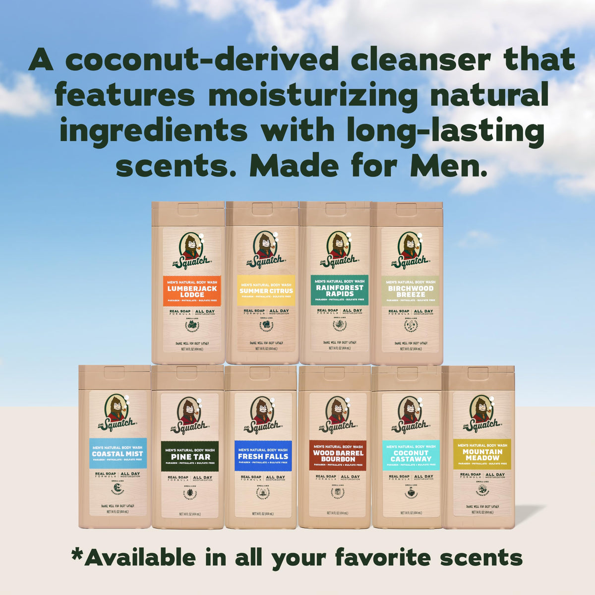 Dr. Squatch Natural Men's Body Wash, Moisturizing Shower Gel (14oz, 2-Pack)